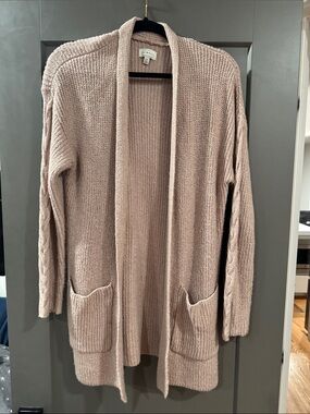 Lucky Brand Open-Front Cable Sleeve Cardigan in Dusty Rose